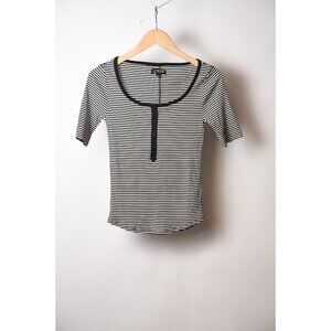 J. Crew Babydoll Tee Shirt Black White Striped Scoop Neck Shirt Sz Small